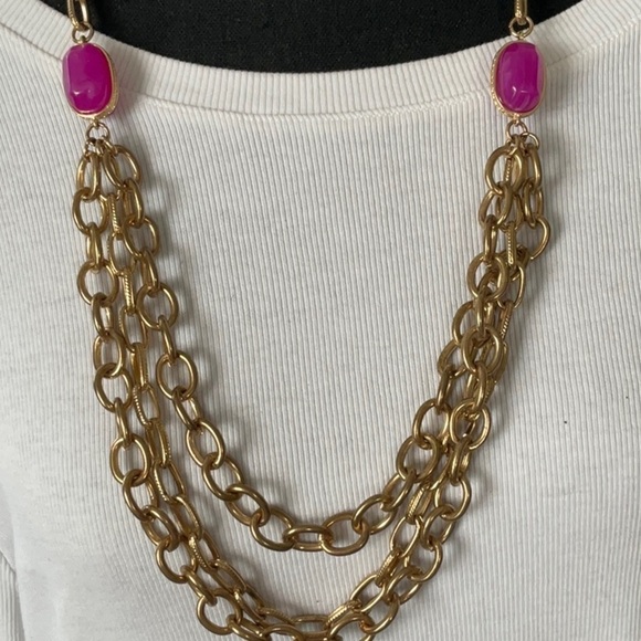LONG VINTAGE MULTISTRAND CHUNKY CHAIN NECKLACE CERISE PINK STONA - Picture 3 of 5